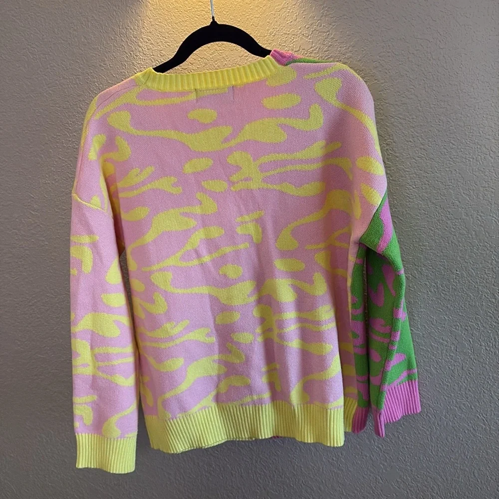 Cider Retro Lava Lamp Pastel Swirl Color Block Cardigan Sweater/ Size large - Picture 6 of 8